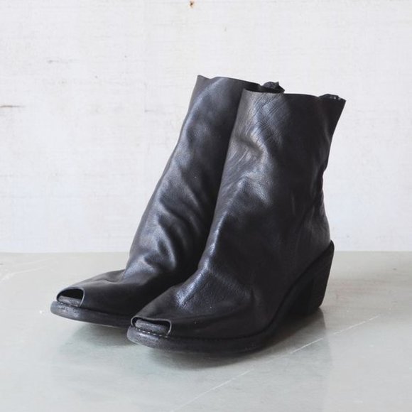 Guidi Shoes - GUIDI • Black Leather Peep Toe Ankle Boot • 8 39